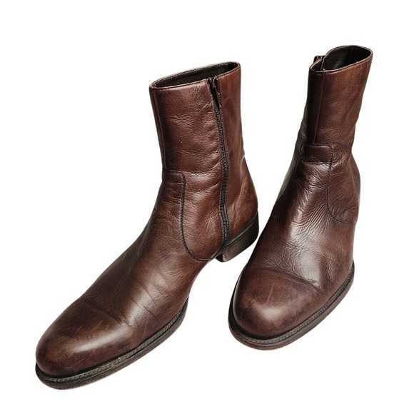 MAGNANNI Brown Leather Zip Ankle Chelsea Boots Minimalist Dress Boots 10